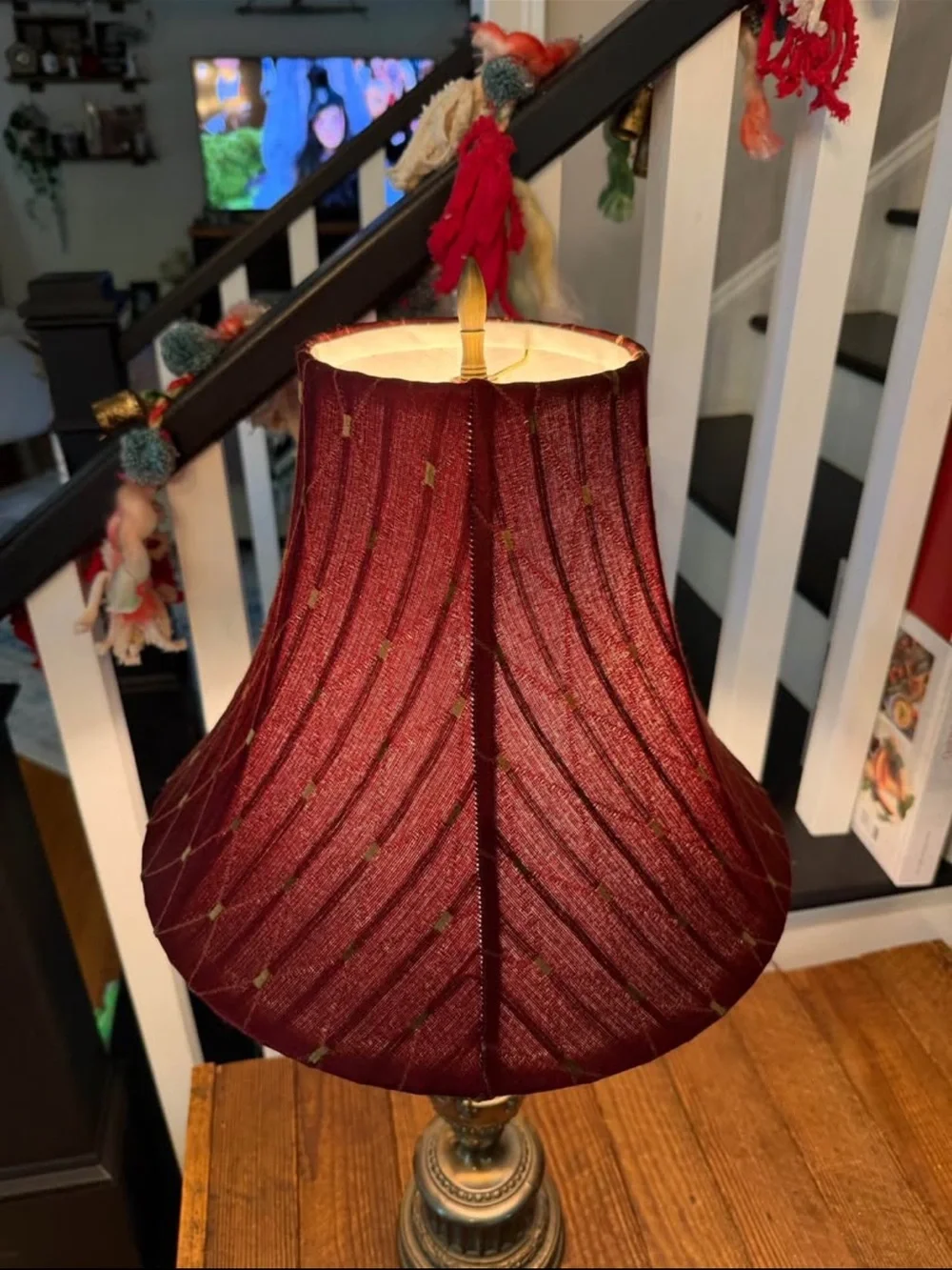 Classic Red Table Lamp with Ornate Bronze Base